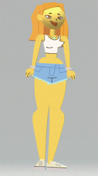 a cartoon character wearing shorts and a crop top
