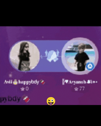 a purple background with a picture of a woman and a picture of a boy with the name happybdy