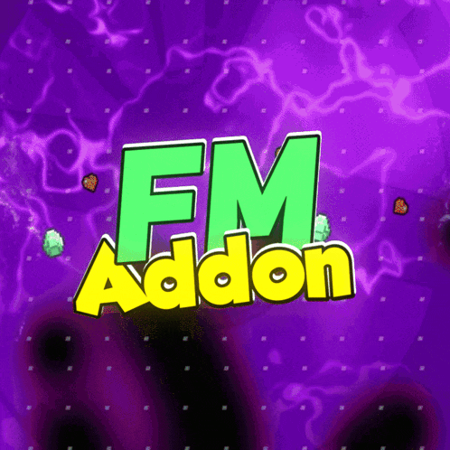 a purple background with the words fm addon in green letters