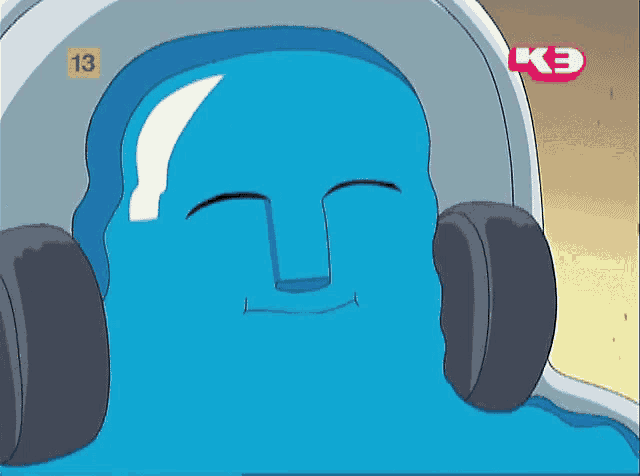 a cartoon character is wearing headphones and the number 13 is on the bottom right