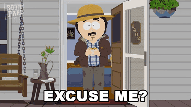 a cartoon of randy from south park asking to excuse himself