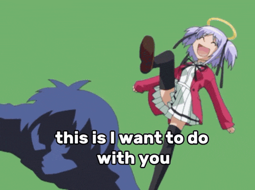 a cartoon of a girl kicking a man with the words " this is i want to do with you " below her