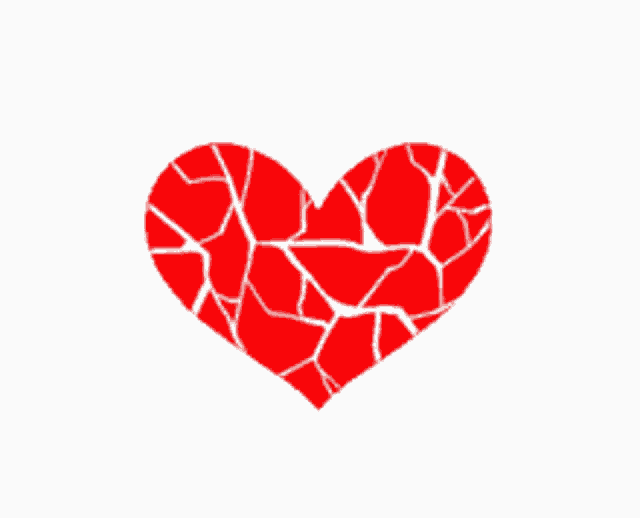 a red heart that is cracked in half on a white background
