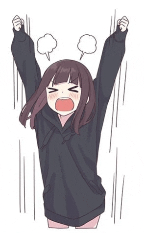 a girl in a black hoodie is screaming with her arms up in the air .