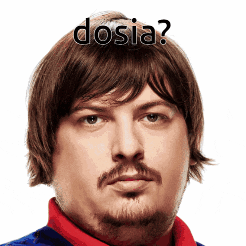 a close up of a man 's face with the word dosia above it