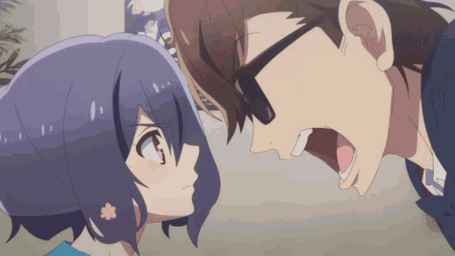 a man and a girl are looking at each other with their mouth open