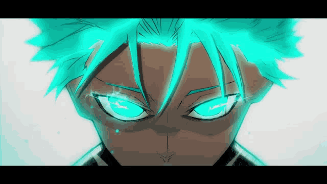 a close up of a cartoon character with blue eyes