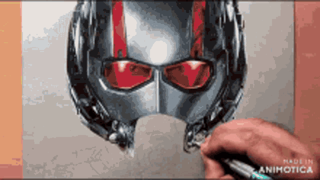 a drawing of an ant man helmet is being made in animatica