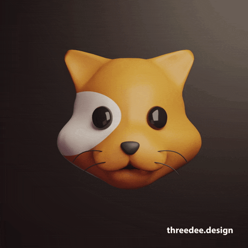a 3d model of a cat 's head with the website threedee.design written below it
