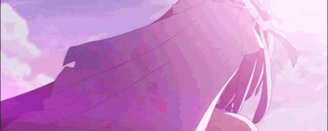 a girl in a purple dress is flying through the air in a cartoon .