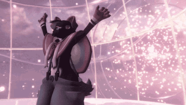 a cartoon character is standing with his arms outstretched