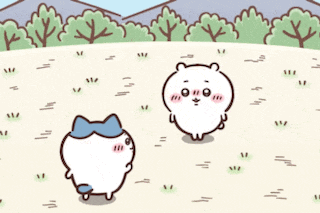 two cartoon characters are standing in a grassy field .