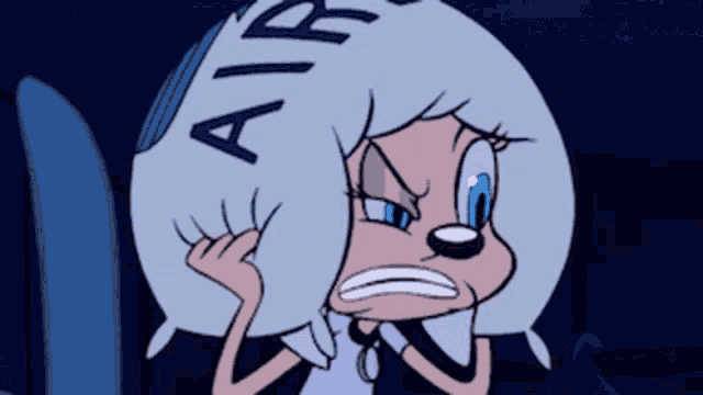 a cartoon character with a pillow on her head that says " air "