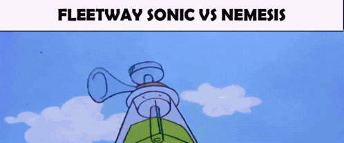 a cartoon of fleetway sonic vs nemesis shows a man holding a cat