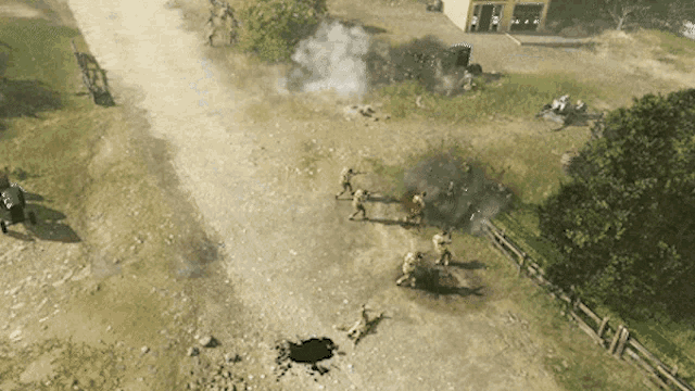an aerial view of a video game where soldiers are fighting