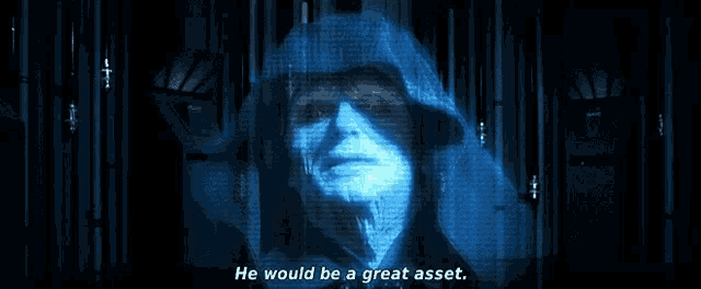 a hologram of a man with the words " he would be a great asset "