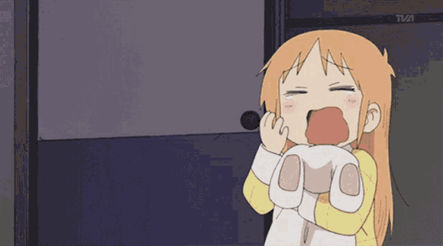 a cartoon of a girl crying with a tva logo behind her