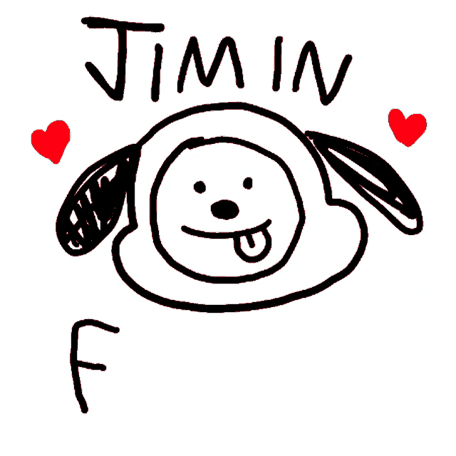 a black and white drawing of a dog with the words jimin filter written below it