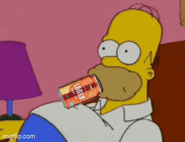 a cartoon of homer simpson holding a can of lager