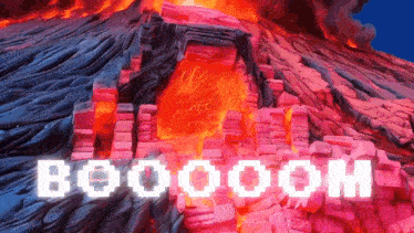 a painting of a volcano with the word boooom written in white