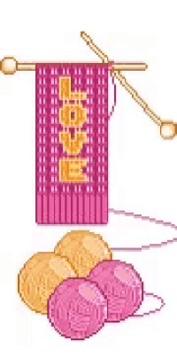 a pixel art illustration of a knitting project with balls of yarn .