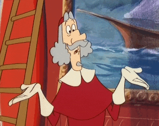 a cartoon character is standing in front of a painting with his hands outstretched