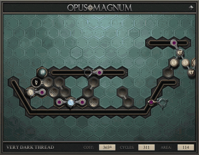 a screen shot of opus magnum with a very dark thread