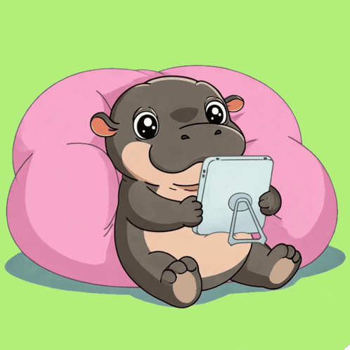 a cartoon of a hippo holding a tablet