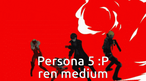 a persona 5 p ren medium poster with a red background