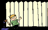 a boy paints a fence with the words " i love dad " on it