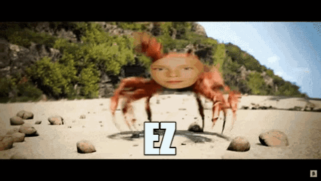 a picture of a crab with a child 's face on it and the letters ez on the bottom