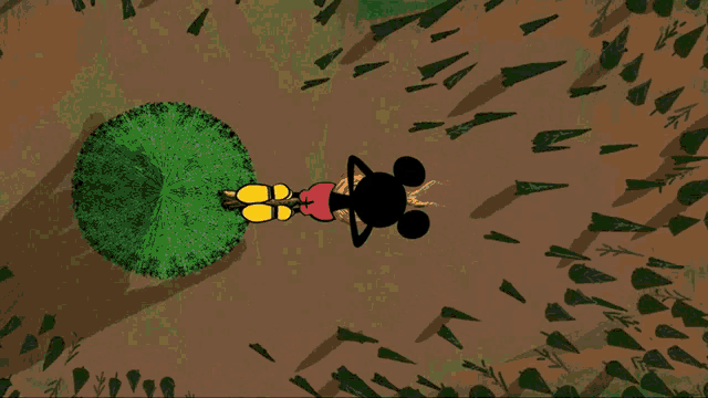 a cartoon drawing of mickey mouse taking a picture with a camera