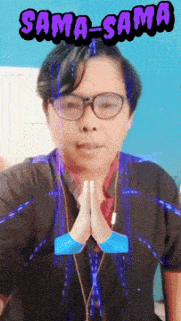 a woman wearing glasses and ear buds with the words sama sama above her
