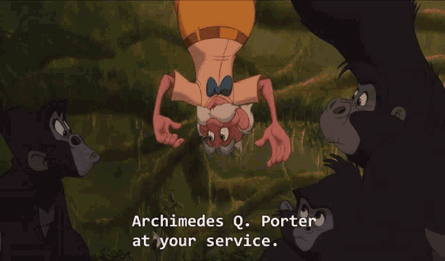 archimedes q. porter at your service is written on the screen