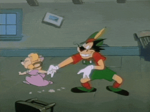 mickey mouse and goofy are fighting each other