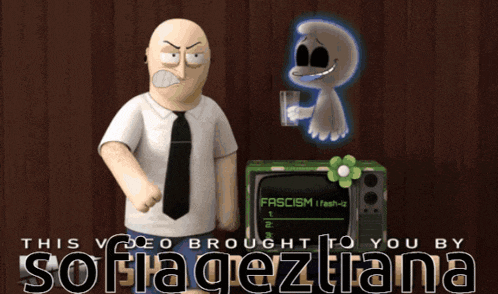 a cartoon of a man and a ghost with the words " this video brought to you by sofia qeztiana "
