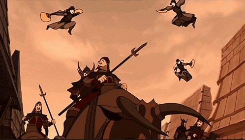 a group of soldiers are flying through the air in a cartoon