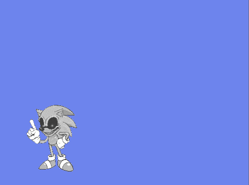 a black and white drawing of sonic the hedgehog with a blue background