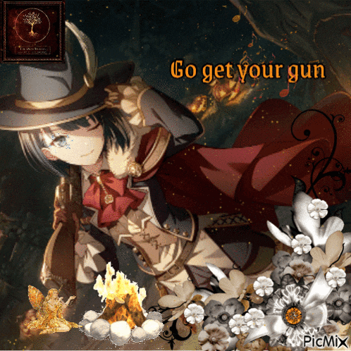 a picture of a girl holding a gun with the words go get your gun above her