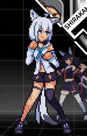 a pixel art drawing of a girl with the name shiraka