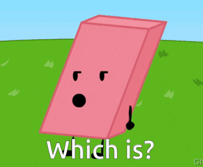 a pink block with a face and the words which is on it