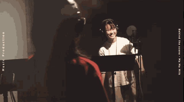 two women singing into microphones with the words music production behind the scene