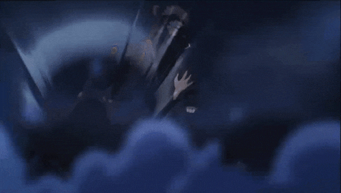 a dark blue background with a silhouette of a monster