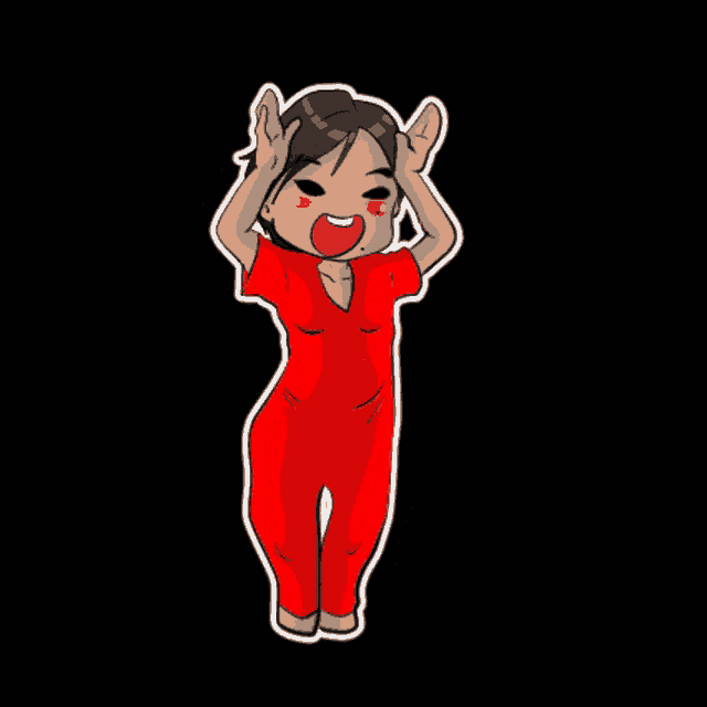 a cartoon drawing of a woman in a red jumpsuit