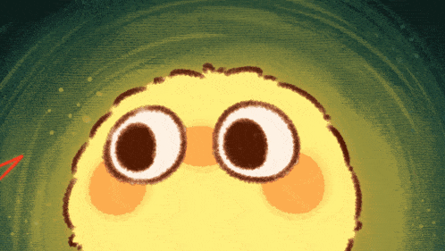 a cartoon drawing of a yellow ball with two eyes
