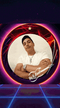 a picture of a man in a circle with the words voz & canto