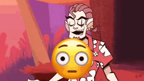 a cartoon character is holding a yellow smiley face in front of his face .
