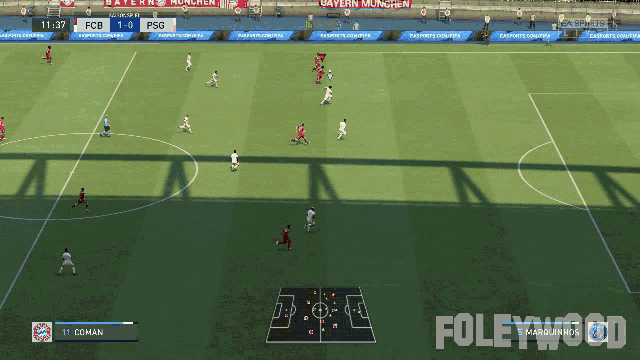 a soccer game is being played between fcb and psg and the score is 1-0