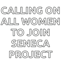 a poster with a woman flexing her arm and the words `` calling on all women to join seneca project '' .