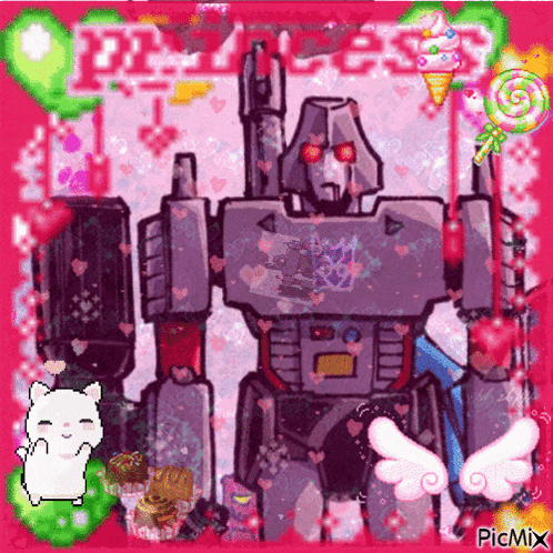 a picture of a robot on a pink background with the words princess on it
